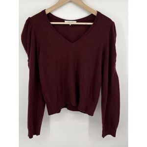 Frame Burgundy Red Knit Cashmere Sweater Size Medium Puff Ruched Long Sleeve